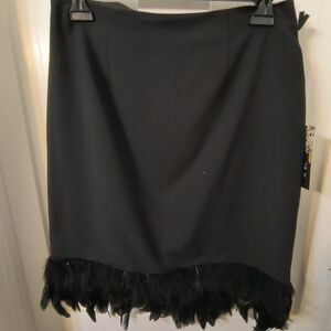 Nicole Miller Black Pencil Skirt with Feathered Hem
